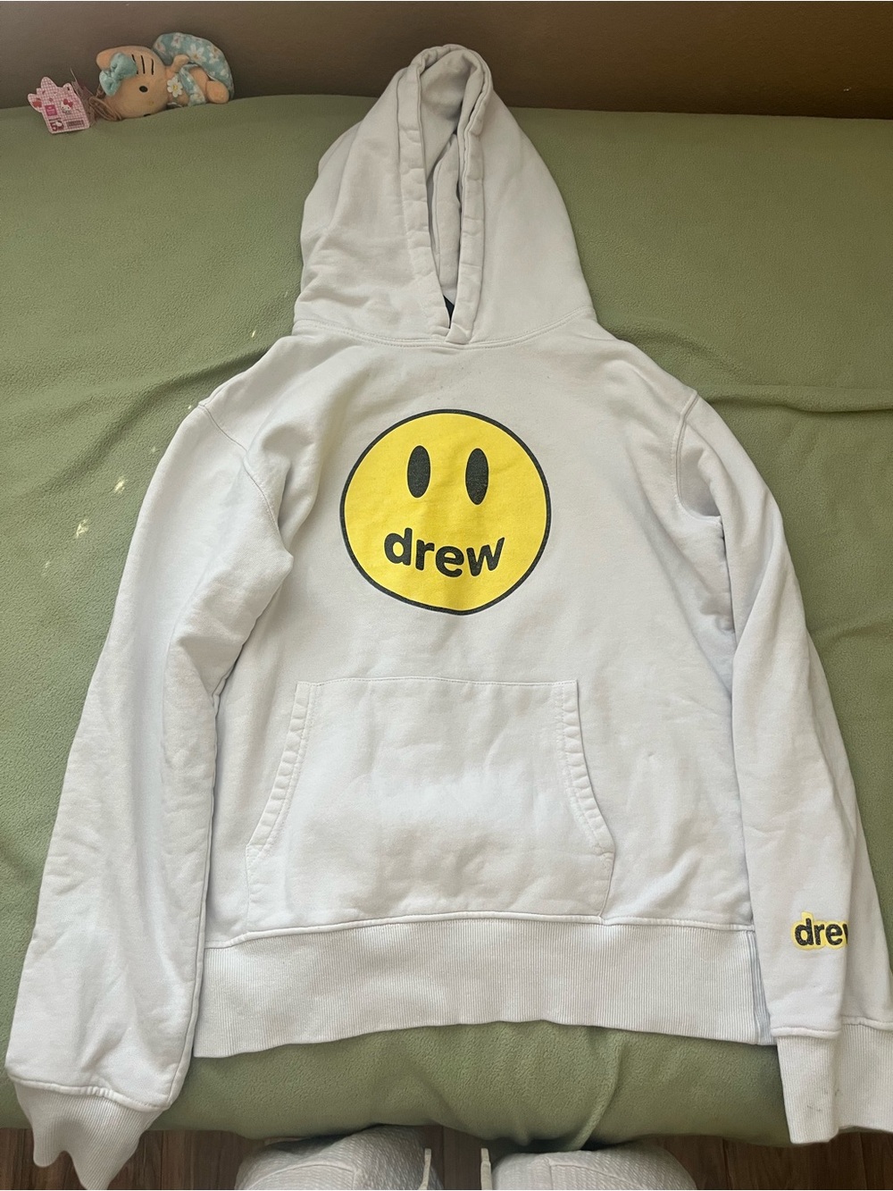 DREW Light Gray Hoodie with Yellow Smile Logo